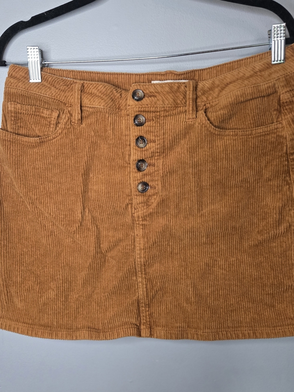 Corduroy Button Front Mini Skirt Camel Brown Size Large Boho Fall Cottagecore